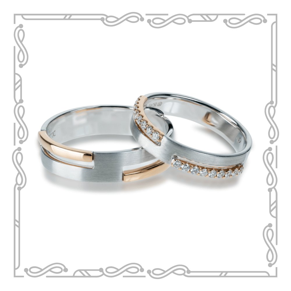Diamond couple rings in white and rose gold